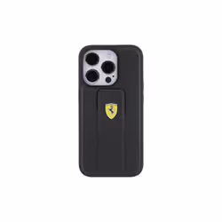 Ferrari Hard Case Grip Stand with Metal Logo for iphone 15 Pro 6.1" Black - FEHCP15XGSPSIK