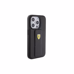 Ferrari Hard Case Grip Stand with Metal Logo for iphone 15 Pro Max 6.7" Black - FEHCP15XGSPSIK