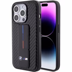 BMW M Series Hard Case Grip Stand Smooth and Carbon for iphone 15 Pro 6.1" Black - BMHCP15LGSPCCK