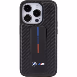 BMW M Series Hard Case Grip Stand Smooth and Carbon for iphone 15 Pro 6.1" Black - BMHCP15LGSPCCK