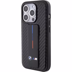 BMW M Series Hard Case Grip Stand Smooth and Carbon for iphone 15 Pro 6.1" Black - BMHCP15LGSPCCK