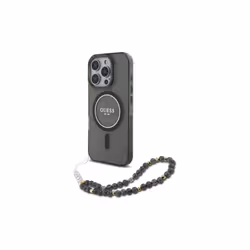 Guess IML Glitter With Pearl Strap MagSafe Case for iPhone 16 Pro Max 6.9" Black - GUHMP16XHGCRELSK