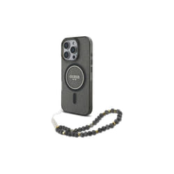 Guess IML Glitter With Pearl Strap MagSafe Case for iPhone 16 Pro Max 6.9" Black - GUHMP16XHGCRELSK