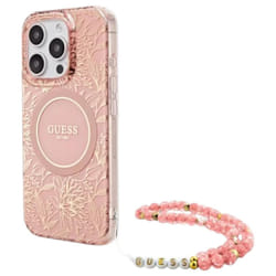 Guess IML Flowers Allover Electro and Pearl Strap Case with MagSafe for iPhone 16 Pro 6.3" Pink - GUHMP16LHCPOFPP