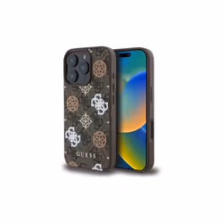 Guess 4G PU Peony Background Case with MagSafe for iPhone 16 Pro Max 6.9" Brown - GUHMP16XP4PWPW