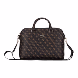 Guess 4G Triangle Logo Zipper Pocket 15" Laptop Bag Black/Brown - GUCB15PG4TGNK