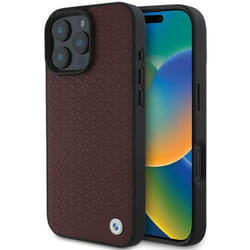 BMW Sign Leather Diamond Metal Logo Case with MagSafe for iPhone 16 Pro Max 6.9" Red