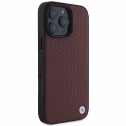 BMW Sign Leather Diamond Metal Logo Case with MagSafe for iPhone 16 Pro Max 6.9" Red