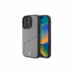 BMW Sign Leather Textured and Line Case with MagSafe for iPhone 16 Pro 6.3" Grey