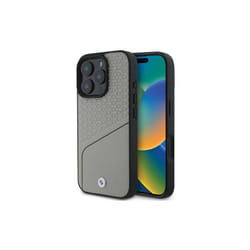 BMW Sign Leather Textured and Line Case with MagSafe for iPhone 16 Pro 6.3" Grey