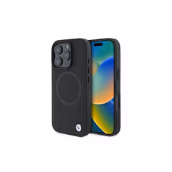 BMW Signature Leather Half Textured & Circle Case with MagSafe for iPhone 16 Pro 6.3" Black