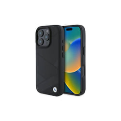 BMW Signature Leather Crossing Lines Pattern Case for iPhone 16 Pro 6.3" Black