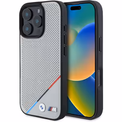 BMW M Perforated Tricolor Line Case with MagSafe for iPhone 16 Pro Max 6.9" Grey - BMHMP16X23PUPDG