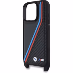 BMW M Series Carbon Tricolor Lines & Strap Case for iPhone 16 Pro 6.3" Black - BMHCP16L23PSVTK