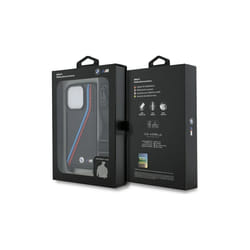 BMW M Series Carbon Tricolor Lines & Strap Case for iPhone 16 Pro Max 6.9" Black - BMHCP16X23PSVTK