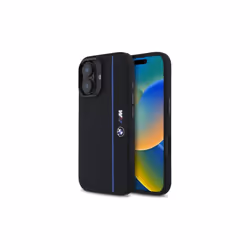 BMW M Series Silicone Hexagon Blue Line Case with MagSafe for iPhone 16 6.1" Black - BMHMP16S23SHEB