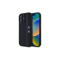 BMW M Series Silicone Hexagon Blue Line Case with MagSafe for iPhone 16 6.1" Black - BMHMP16S23SHEB