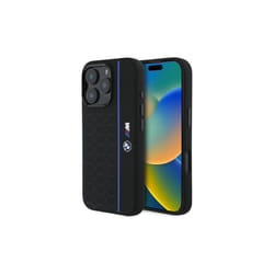 BMW M Series Silicone Hexagon Blue Line Case with MagSafe for iPhone 16 Pro 6.3" Black - BMHMP16L23SHEB