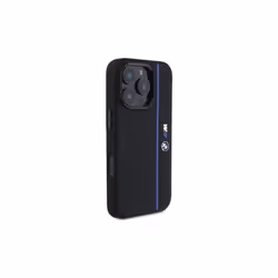 BMW M Series Silicone Hexagon Blue Line Case with MagSafe for iPhone 16 Pro 6.3" Black - BMHMP16L23SHEB