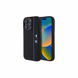 BMW Silicone Hexagon Blue Line Case with MagSafe for iPhone 16 Pro Max 6.9" Black - BMHMP16X23SHEB