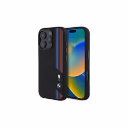 BMW M Series Silicone Cut Tricolor Lines Case with MagSafe for iPhone 16 Pro Max 6.9" Black - BMHMP16X23SCUK