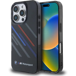 BMW Motorsport IML Random Stripes Case for iPhone 16 Pro Max 6.9" Black - BMHCP16X23HTRAK