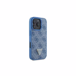 Guess Leather Metal Logo Strass Crossbody Case for iPhone 16 Pro Max 6.9" Blue