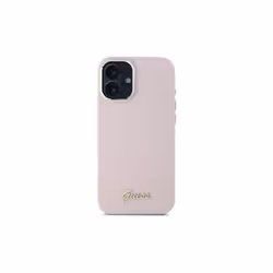Guess Script Metal Logo & Frame Silicone Case for iPhone 16 6.1" Pink - GUHCP16SSMBSLP