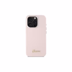 Guess Silicone Script Metal Logo & Frame Case for iPhone 16 Pro 6.3" Pink - GUHCP16LSMBSLP