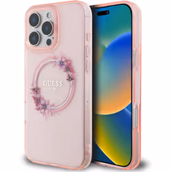 Guess IML Flowers Wreath Case with MagSafe for iPhone 16 Pro Max 6.9" Pink - GUHMP16XHFWFCP