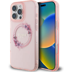 Guess IML Flowers Wreath Case with MagSafe for iPhone 16 Pro Max 6.9" Pink - GUHMP16XHFWFCP