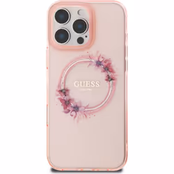 Guess IML Flowers Wreath Case with MagSafe for iPhone 16 Pro Max 6.9" Pink - GUHMP16XHFWFCP