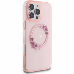 Guess IML Flowers Wreath Case with MagSafe for iPhone 16 Pro Max 6.9" Pink - GUHMP16XHFWFCP