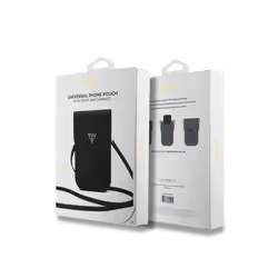 Guess PU Grained Triangle Logo Universal Phone Pouch with Strap and Card Slot Black - GUCWBPGTSPSK