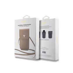 Guess PU Grained Triangle Logo Universal Phone Pouch with Strap and Card Slot Brown - GUCWBPGTSPSW