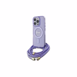Guess Crossbody Cord Script Case with MagSafe for iPhone 16 Pro 6.3" Purple - GUHMP16LHCTSGNSU