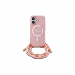 Guess Crossbody Cord Script Case with MagSafe iPhone 16 6.1" Pink - GUHMP16SHCTSGNSP