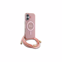 Guess Crossbody Cord Script Case with MagSafe iPhone 16 6.1" Pink - GUHMP16SHCTSGNSP