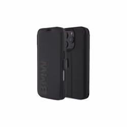 BMW Signature Leather Wordmark Bookcase for iPhone 16 Pro 6.3" Black - BMBKP16L23RMRLK