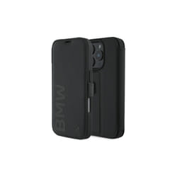 BMW Signature Leather Wordmark Bookcase for iPhone 16 Pro 6.3" Black - BMBKP16L23RMRLK