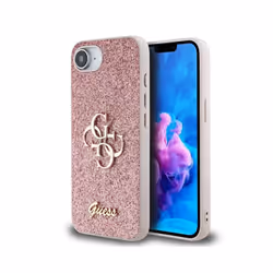 Guess PU Fixed Glitter 4G Metal Logo Case for iPhone 16e 6.1" Pink - GUHCPSE4HG4SGP