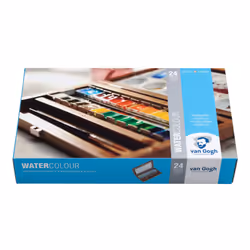 Van Gogh Watercolor Paint Set Wood Box 24-Half Pan + 3 Accessories