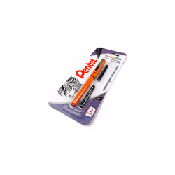 Pentel Refillable Pocket Brush Pen - with 6 Black Ink Cartridges - Orange Bumper Pack