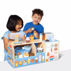 Melissa & Doug Wooden Cool Scoops Ice Creamery Play Food Toy, Toy kitchen, Ice cream toy for girls and boys, Pretend play food montessori toy 3 year o