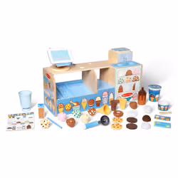 Melissa & Doug Wooden Cool Scoops Ice Creamery Play Food Toy, Toy kitchen, Ice cream toy for girls and boys, Pretend play food montessori toy 3 year o