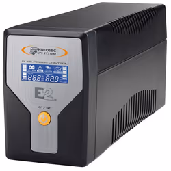 Infosec E2 LCD. 2000VA. Output power capacity: 2 kVA. Input frequency: 50/60 Hz. Noise level: 55 dB. Typical backup time at f ...