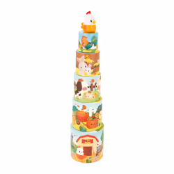 - My First Pyramid - Farm Animals - Early-Learning Toy - 5 Stacking Cubes + 1 Wooden Hen - Develops Dexterity and Imagination - 12 Months +, J03310