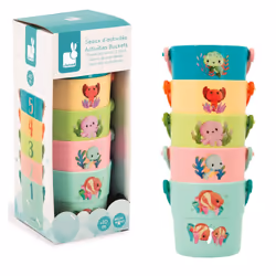 - 5 Bath Activity Buckets - Babies' Bath Toys - Early-Learning Game - Baby Sea Animal-Themed Buckets - 10 Months +, J04722,Mu ...