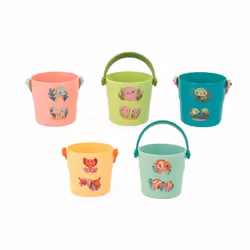 - 5 Bath Activity Buckets - Babies' Bath Toys - Early-Learning Game - Baby Sea Animal-Themed Buckets - 10 Months +, J04722,Multicolor,Small