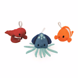 3 Children's Plush Toys-Learn to Wash-Fabric Lobster, Clownfish and Octopus-Bath Toys-10 Months +, J04731, Multicolor